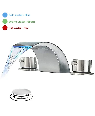 8 in. Widespread 2-Handle Bathroom Faucet With Led Light And Pop Up Drain Matte Black