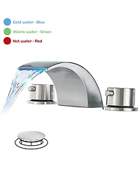 8 in. Widespread 2-Handle Bathroom Faucet With Led Light And Pop Up Drain Matte Black