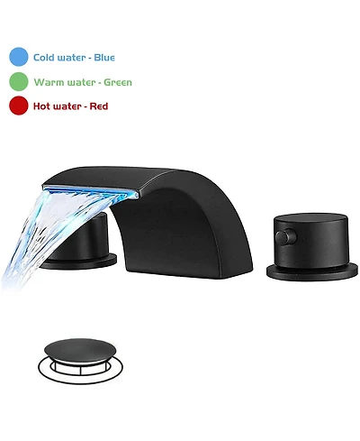 8 in. Widespread 2-Handle Bathroom Faucet With Led Light And Pop Up Drain in Matte Black