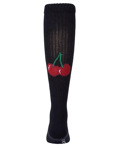 Memoi Little Girls Ribbed Cotton-Blend "Back Cherry" Knee High Sock