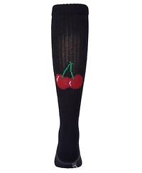 Memoi Little Girls Ribbed Cotton-Blend "Back Cherry" Knee High Sock