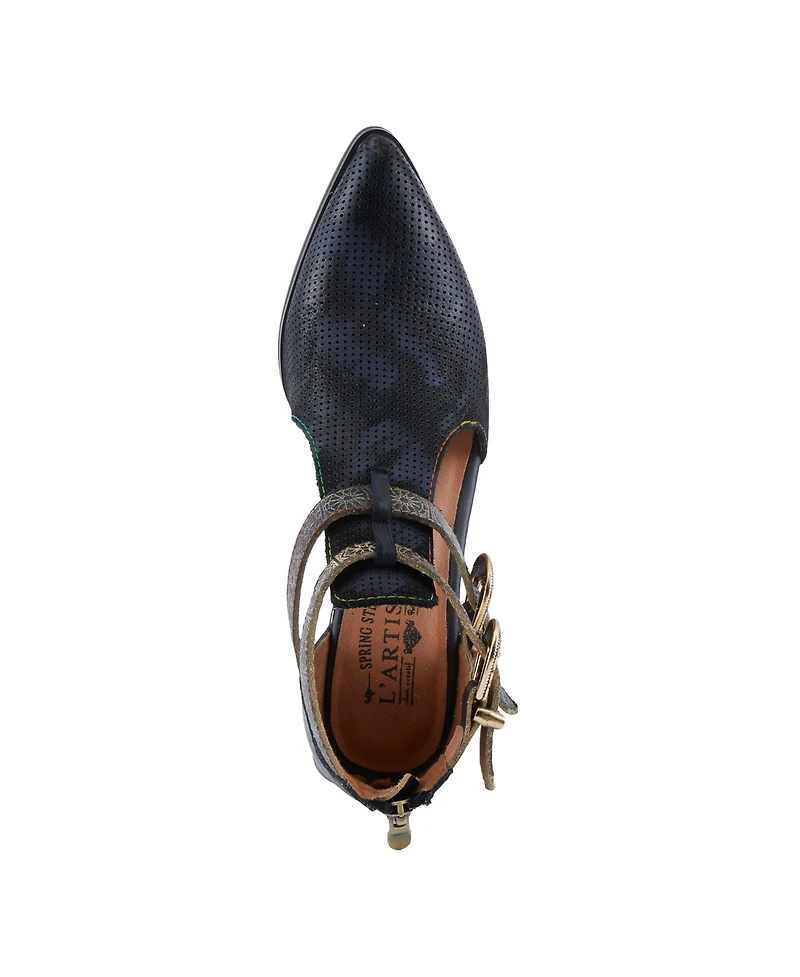 L Artiste Women s Daretobe Leather Shooties with Pointed Toe, Laser Cutouts, Adjustable Straps & Back Zipper