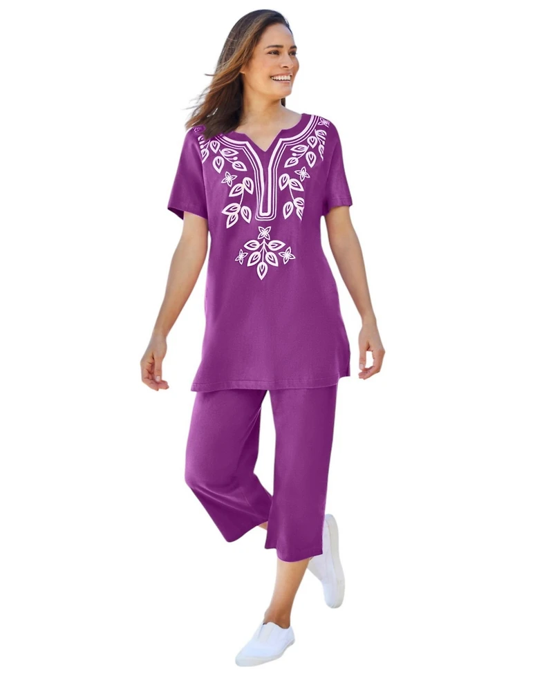 Woman Within Plus Printed Tunic And Capri Set
