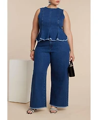 Eloquii Women's Plus Denim Peplum Top