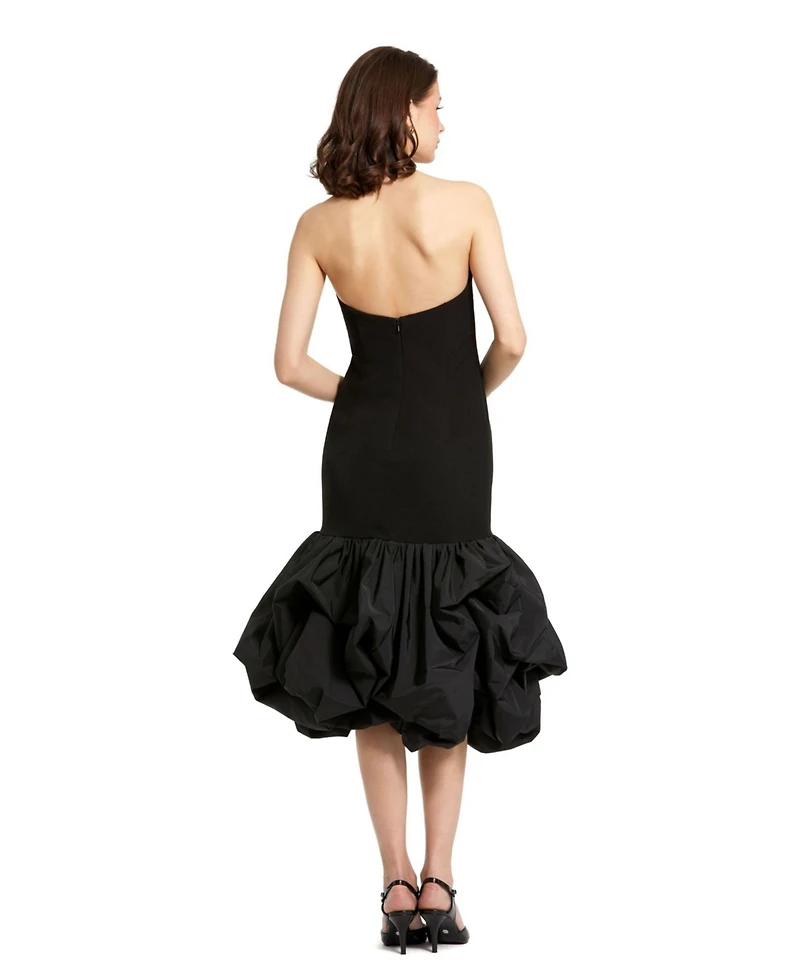 Mac Duggal Women's Crepe Strapless Midi Dress With Taffeta Bubble Hem