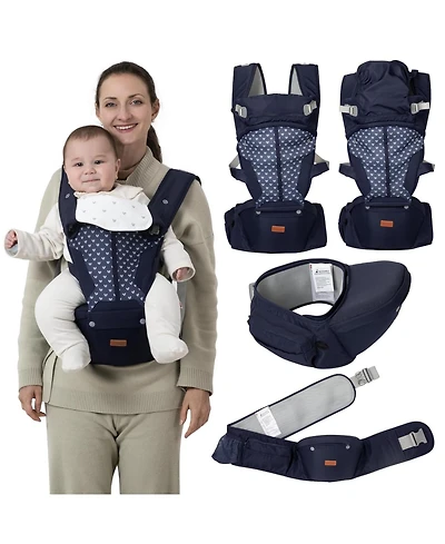 BabbleRoo Kids Carrier 6-in-1 Carrier with Hip Seat, Comfy & Adjustable, Navy Hearts