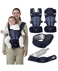 BabbleRoo Kids Carrier 6-in-1 Carrier with Hip Seat, Comfy & Adjustable, Navy Hearts