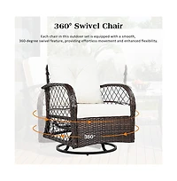 Chic Crate - 3-Piece Rattan Outdoor Furniture Set Modern Swivel Chairs & Square Table with Chat Group Design