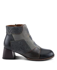 L'Artiste Women's Copine Multicolor Embossed Leather & Suede Booties with Velvet Lining and Chunky Heel