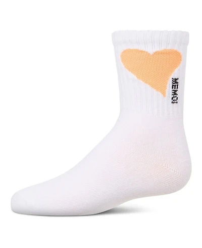 Memoi Girls' Single Heart Logo Crew Socks