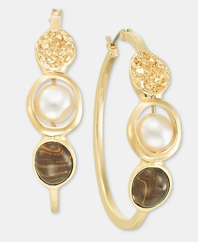Style & Co Disc, Stone & Imitation Pearl Medium Hoop Earrings, 1.8", Macy's Exclusive