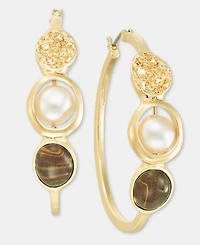 Style & Co Disc, Stone & Imitation Pearl Medium Hoop Earrings, 1.8", Macy's Exclusive