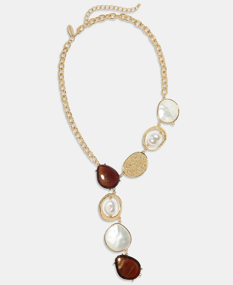 Style & Co Disc, Stone & Imitation Pearl Lariat Necklace, 18" + 3" extender, Macy's Exclusive