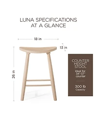 Maven Lane Luna Counter Stool in Light Oak Wood Finish, Set of 4