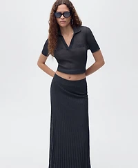 Mango Women's Lurex Knitted Pleated Skirt