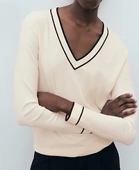 Mango Women's Contrasting V-Neck Sweater