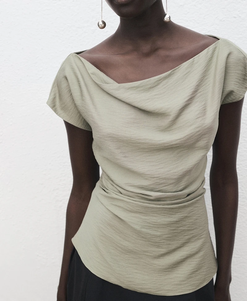 Mango Women's Asymmetrical Collar Modal Blouse