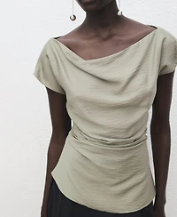 Mango Women's Asymmetrical Collar Modal Blouse