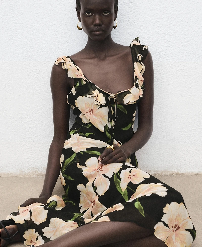 Mango Women's Ruffle Detail Floral-Print Dress