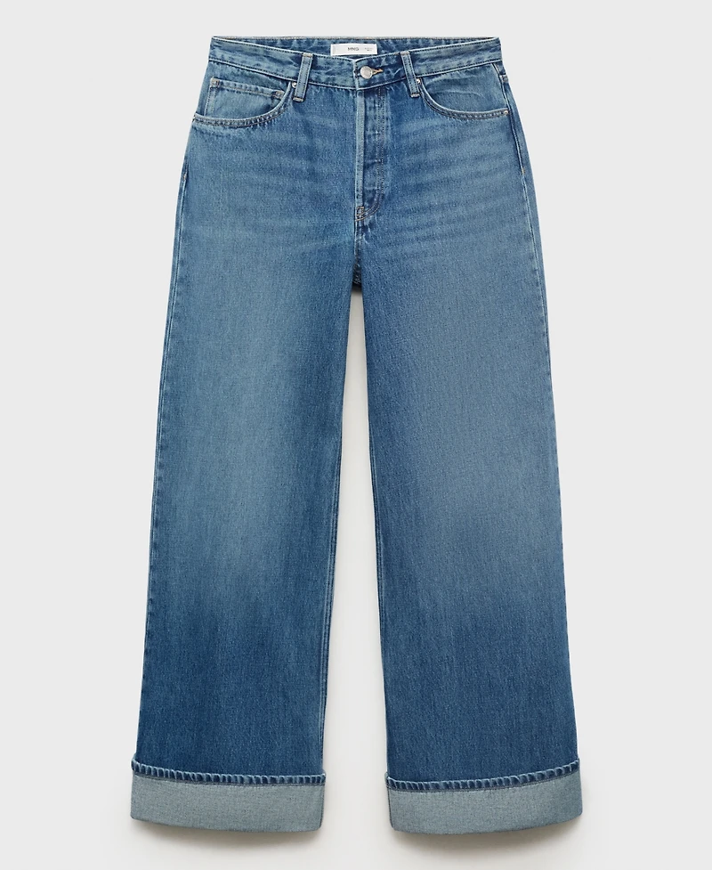 Mango Women's Turn-Up Hem Wide-Leg Jeans
