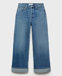 Mango Women's Turn-Up Hem Wide-Leg Jeans