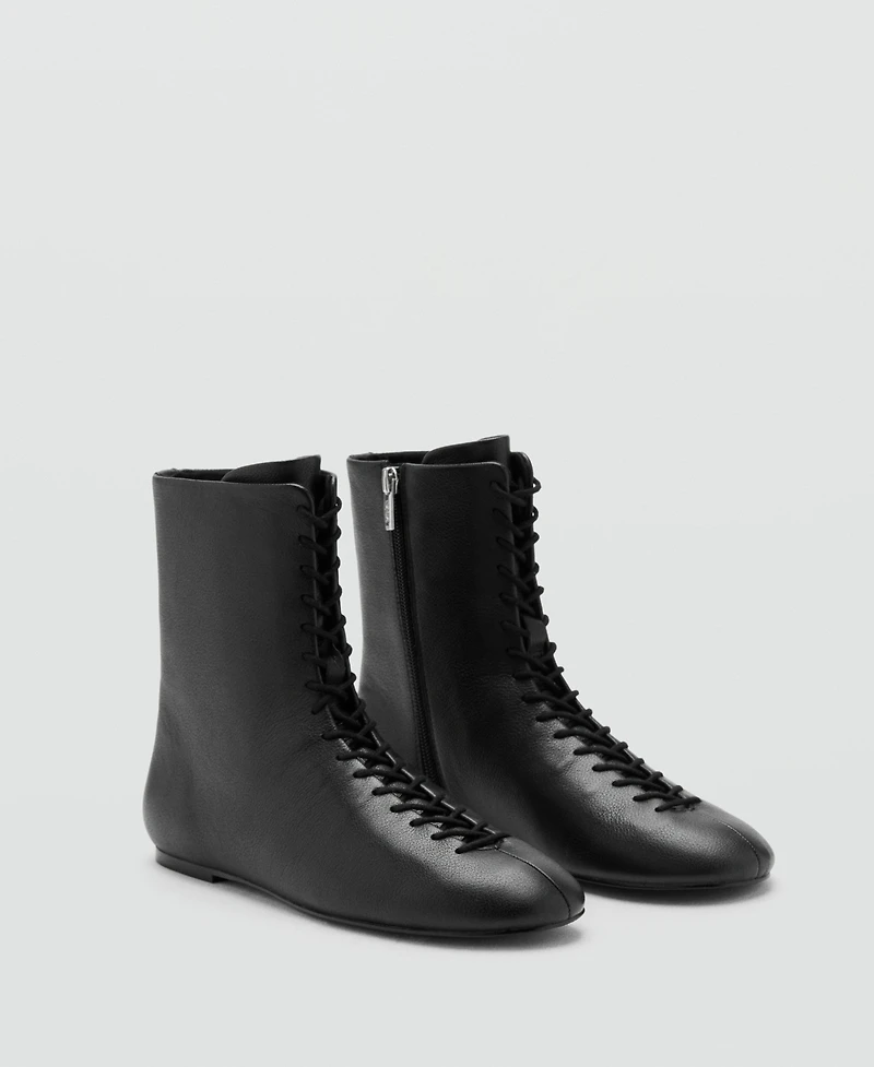 Mango Women's Lace-Up Leather Ankle Boots