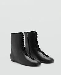 Mango Women's Lace-Up Leather Ankle Boots
