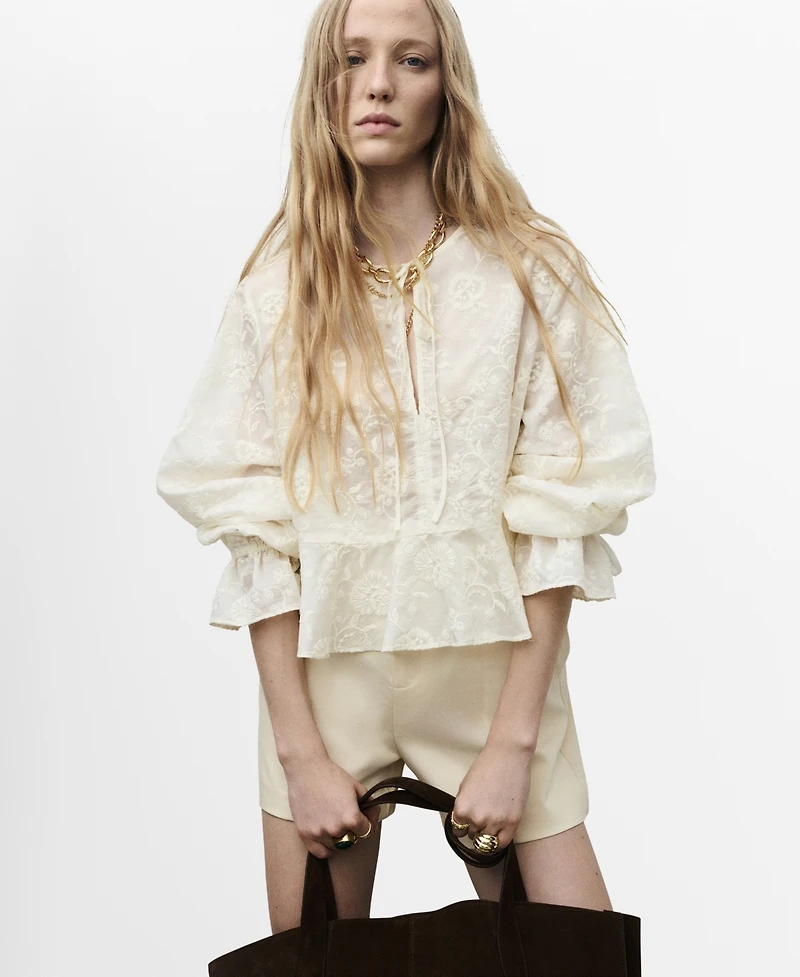 Mango Women's Embroidered Lyocell Blouse