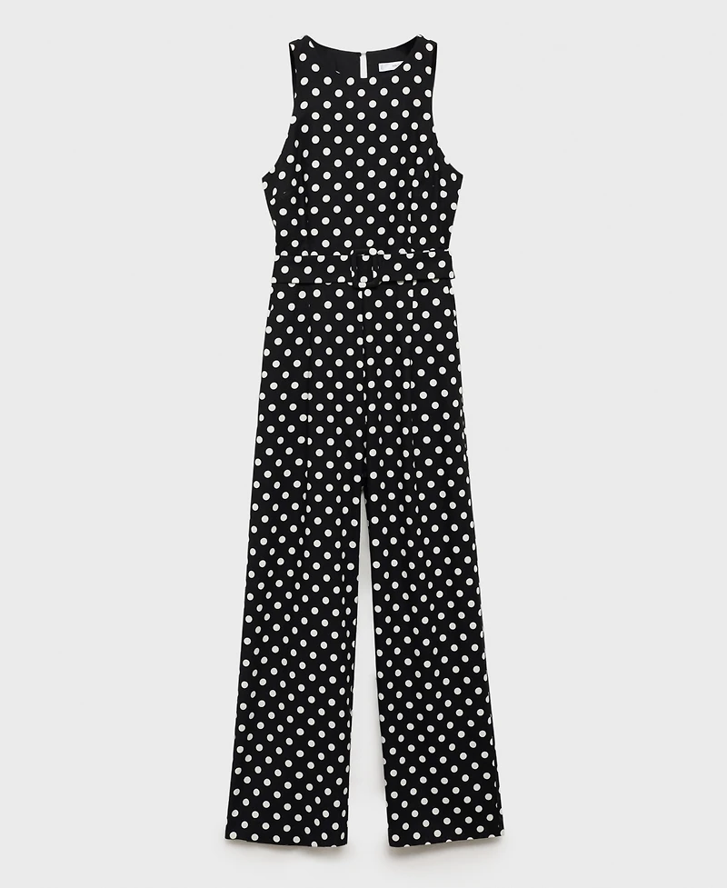 Mango Women's Polka-Dot Belt Linen Jumpsuit