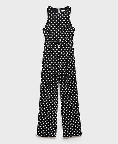 Mango Women's Polka-Dot Belt Linen Jumpsuit