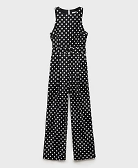 Mango Women's Polka-Dot Belt Linen Jumpsuit