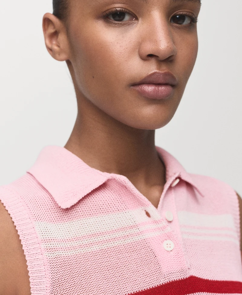 Mango Women's Polo Neck Striped Knit Top