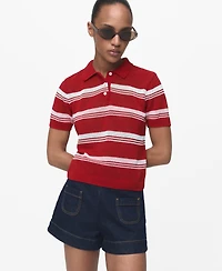 Mango Women's Striped Polo Neck Sweater