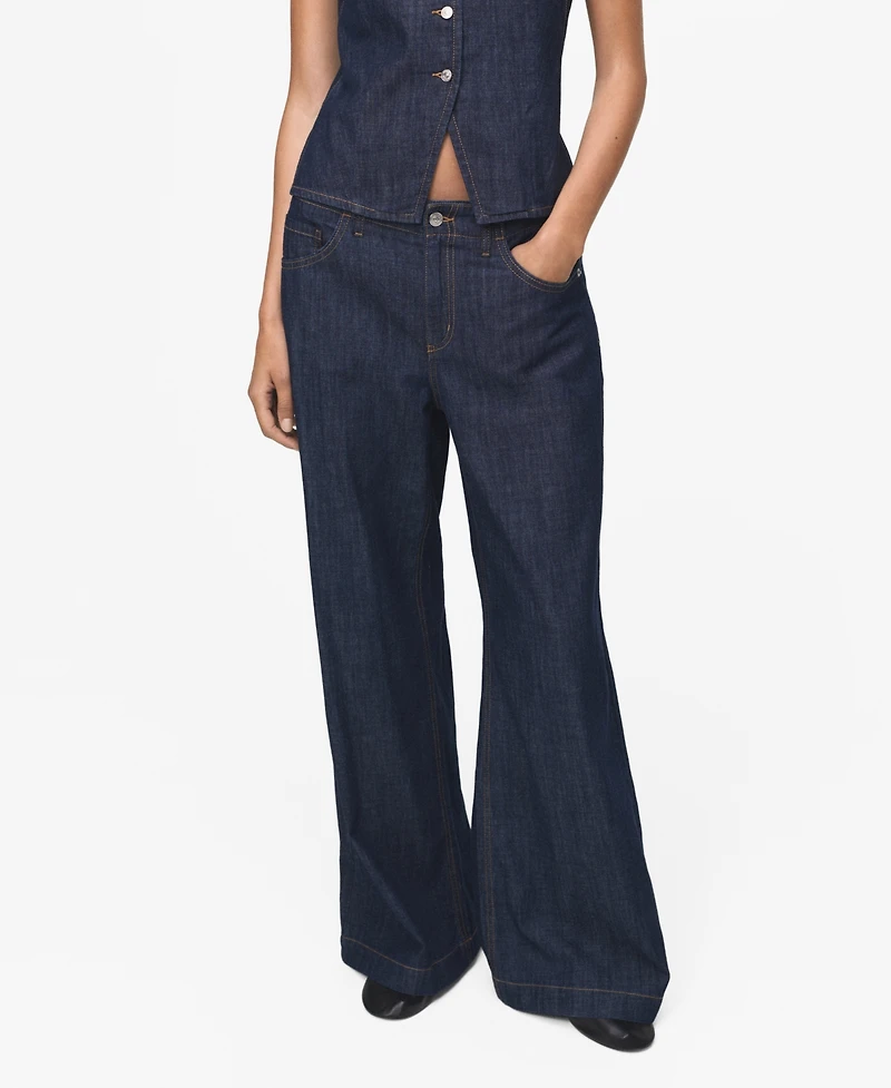 Mango Women's Wide Leg Mid-Rise Jeans