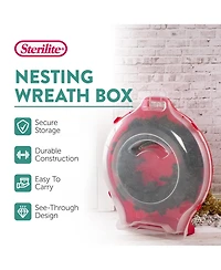 Sterilite Clear Lid Nesting Storage Christmas Holiday Wreath Box, Red (4 Pack)