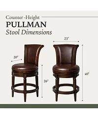 Maven Lane Pullman Wooden Swivel Stool, Dark Walnut w/ Leather, Set of 4