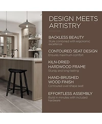 Maven Lane Luna Counter Stool in Rustic Black Wood Finish, Set of 3