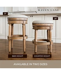 Maven Lane Pullman Backless Bar Stool in Weathered Oak Finish w/ Sand Color Fabric Upholstery, Set of 4