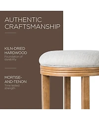 Maven Lane Eva Bar Stool in Weathered Oak with Sand Fabric Upholstery, Set of 2