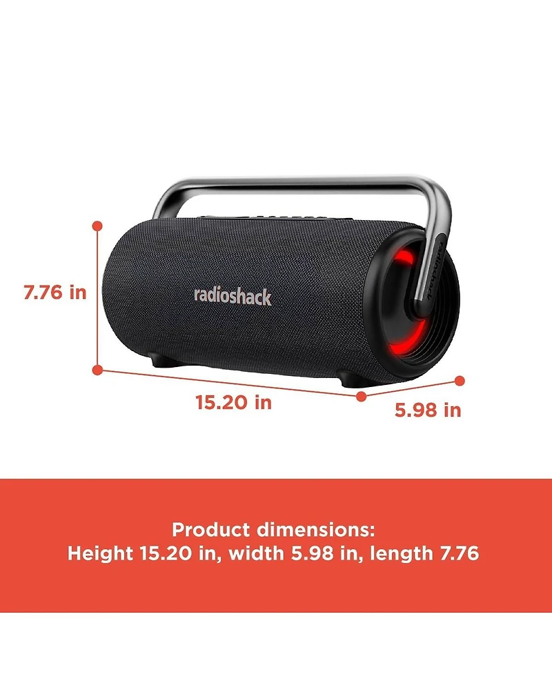 RadioShack Portable Outdoor Bluetooth Speaker 60W Rms Power With Dual Subwoofer IPX5 Gray True Wireless