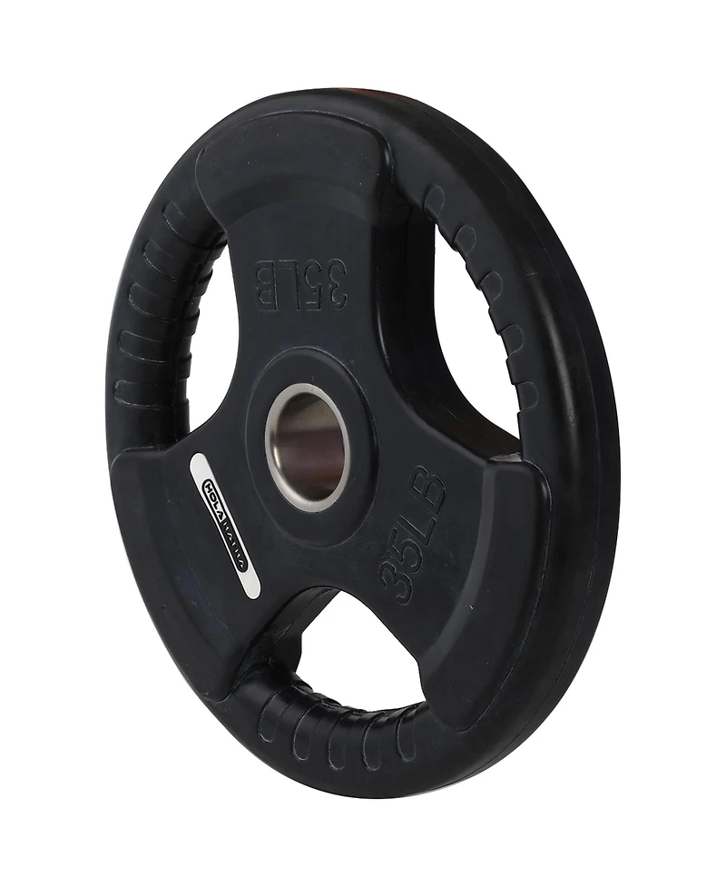 HolaHatha 35 Pound Olympic Rubber Coated Weight Plate w/Tri Grip Handle, Black