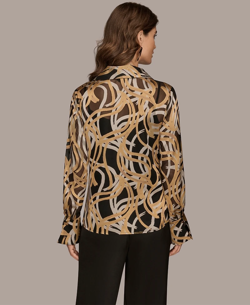 Donna Karan New York Women's Long Sleeve Burnout Cowl Neck Top