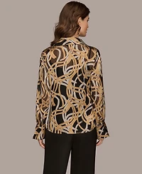 Donna Karan New York Women's Long Sleeve Burnout Cowl Neck Top