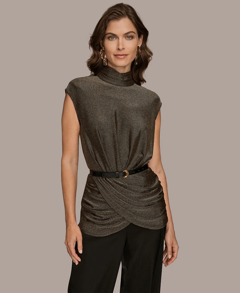 Donna Karan New York Women's Novelty Belted Mock Neck Top