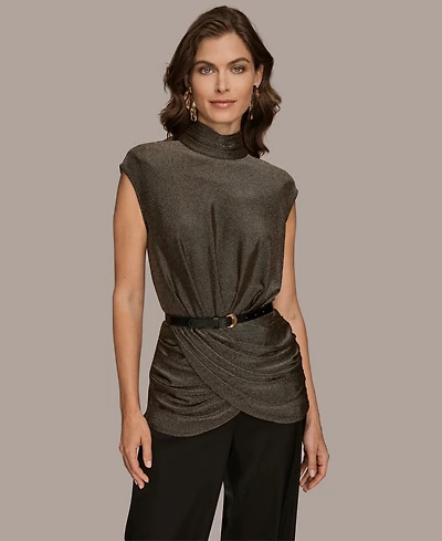 Donna Karan New York Women's Novelty Belted Mock Neck Top