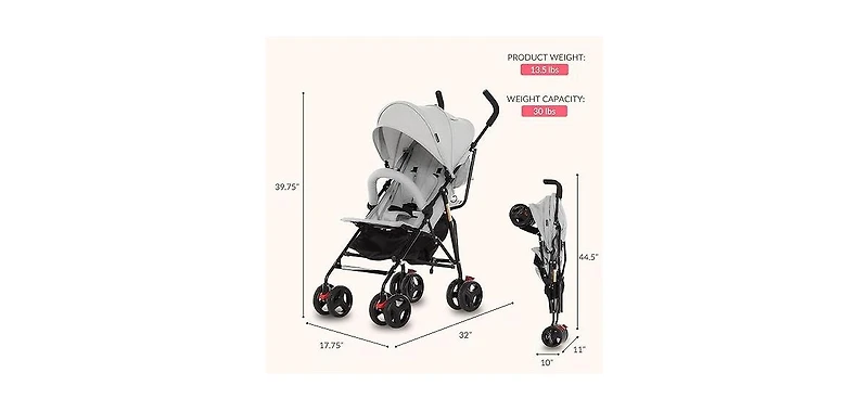 Dream On Me Baby Vista Moonwalk Stroller | Lightweight with Compact Fold Multi-Position Recline Canopy Sun Visor Perfect for trave