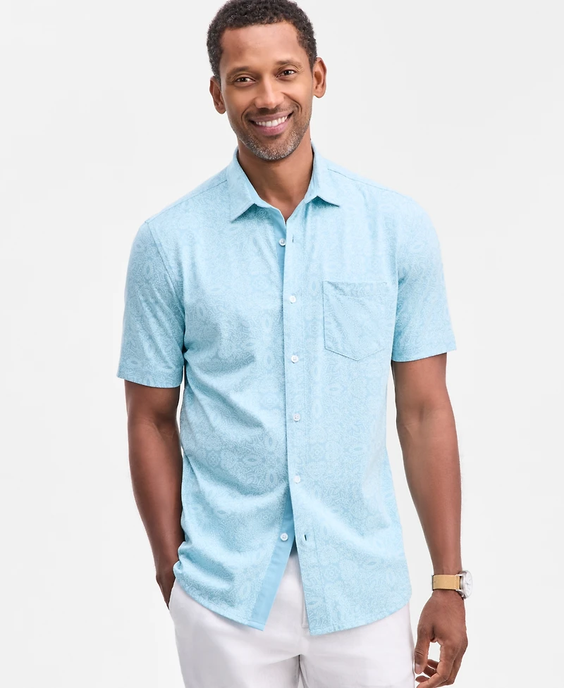 Club Room Men's Pima Cotton Medal Print Short-Sleeve Button-Up Knit Shirt, Macy's Exclusive
