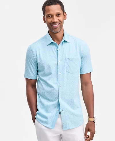 Club Room Men's Pima Cotton Medal Print Short-Sleeve Button-Up Knit Shirt, Macy's Exclusive