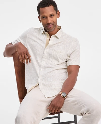 Club Room Men's Pima Cotton Medal Print Short-Sleeve Button-Up Knit Shirt, Macy's Exclusive