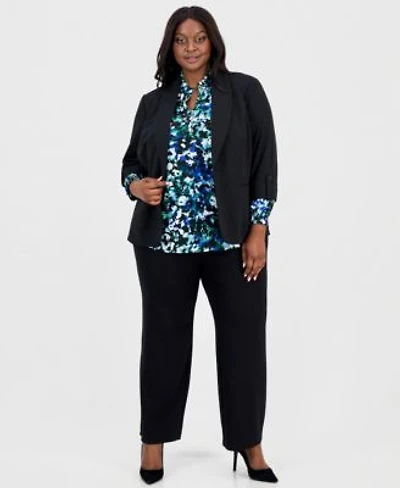 Ak Anne Klein 3 4 Sleeve Blazer Smocked Cuff Top Pull On Pants